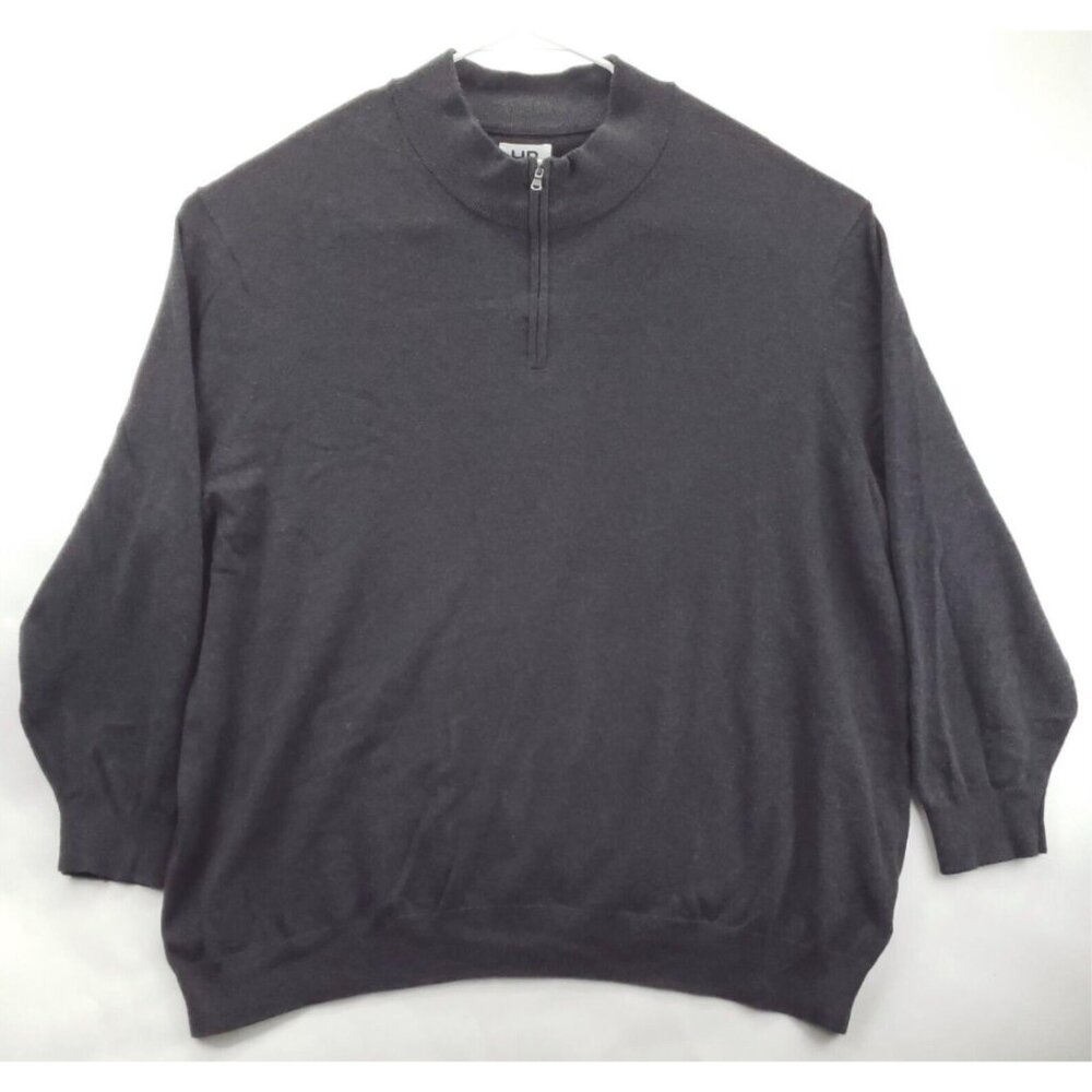 HB Harbor Bay Sweater Mens 4XL Gray 100% Cotton Mock Neck 1/4 Zip Pullover